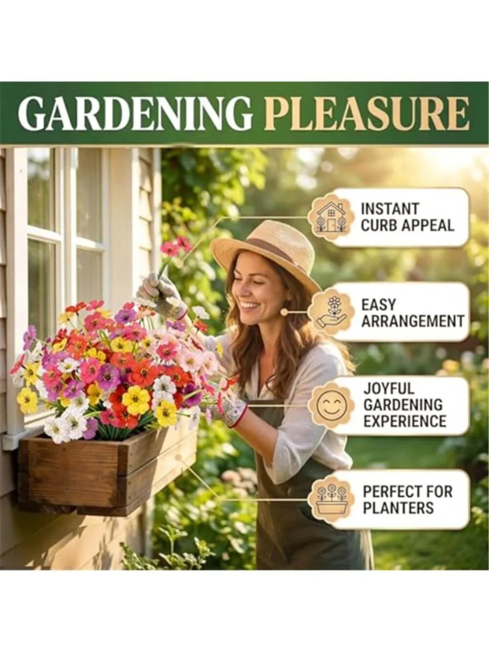 UV Resistant Fake Outdoor Flowers 6 Bundles Faux Plastic Plants No Fade Daisy